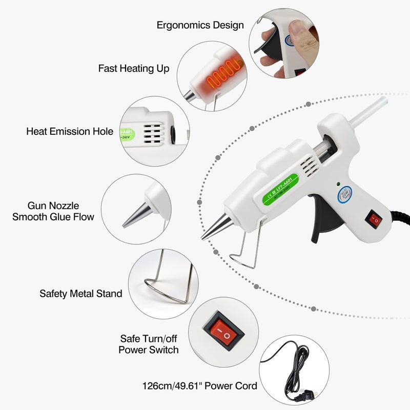 SUJADE Hot Glue Gun with 30 Glue Sticks, Fast Preheating Hot Melt Gun, Mini Glue Gun Kit for Kids DIY School Craft Projects and Quick Home Repairs, 20W White - Image 2